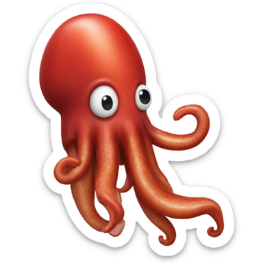 A red squid eating a single sausage sticker