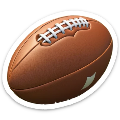 Cinematic Realistic image of a rugged rugby ball with detailed leather textures and precise stitching, rendered against a sunlit field backdrop with dynamic natural lighting that emphasizes its robust character sticker