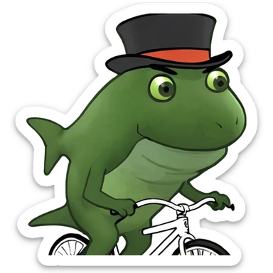 Shark with a top hat riding a bike sticker