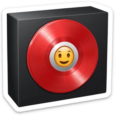 Generate a high-quality 3D cartoon-style emoji of a red LP record inside a black LP box, realistic shading, smooth gradient colors, rounded and cute appearance, simple white background, high-resolution.
 sticker