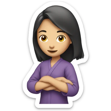 An Asian woman holds a top in her hands sticker