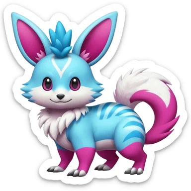 Cyan-Magenta-gradients Minccino-Zeraora-Emolga-Vernid-Sergal-fusion-hybrid-animal-creature, full body sticker