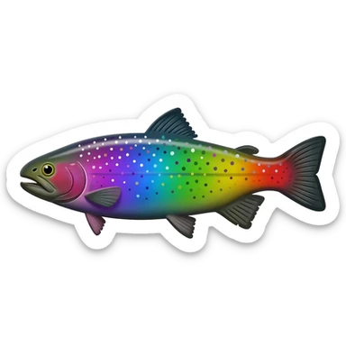 whole rainbow trout fish with spots facing left bright purple blue green yellow white sticker