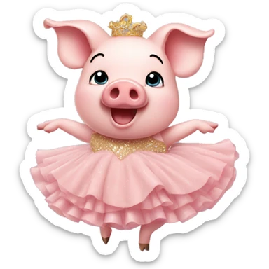 pig wearing a ballroom gown and dancing sticker