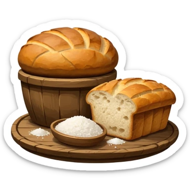  salt cellar and a loaf of peasant bread - still life composition sticker