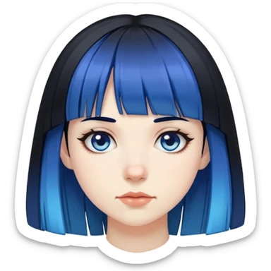 Pale girl with all black hair and bangs, but two strips of blue hair on the side sticker
