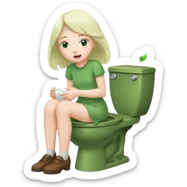 Girl on toilet with green fart clouds around here, she looks relieved sticker