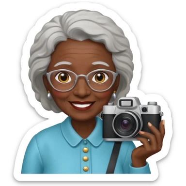 woman cameraman hold a camera, elderly black skin sticker