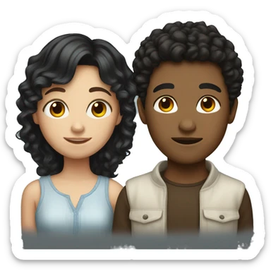 Girl with black hair and boy with brown curly hair both white sticker