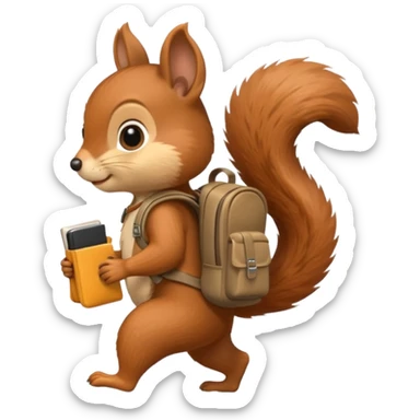 a squirrel walking with a backpack
 sticker