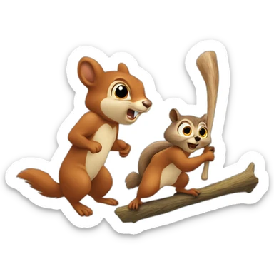 squirrel chases owl with a stick sticker