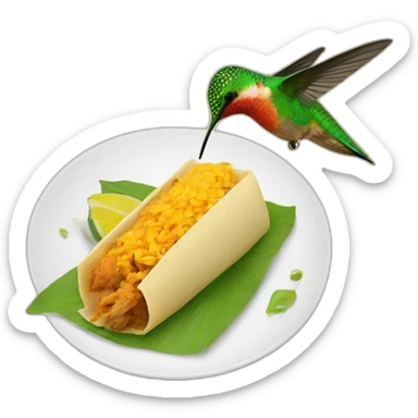 A hummingbird eating a colombian tamal sticker