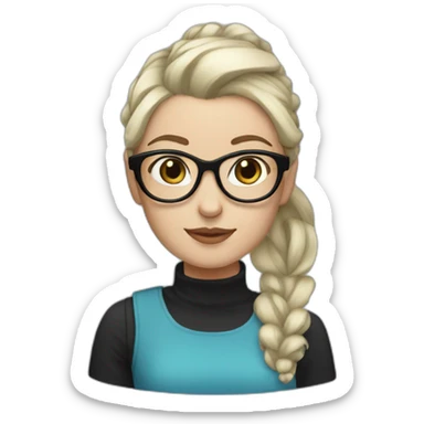 white girl  blue hairs with ponytail and glasses with a black top sticker