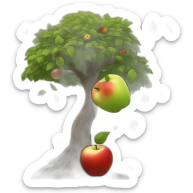 Apple falling on top of Isaac Newton's head under a tree sticker