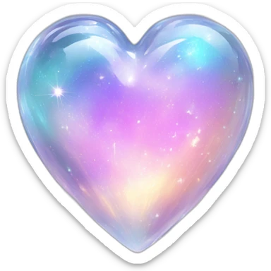 Sparkly glossy Pastel whitish iridescent glass crystal nebula glass heart sticker