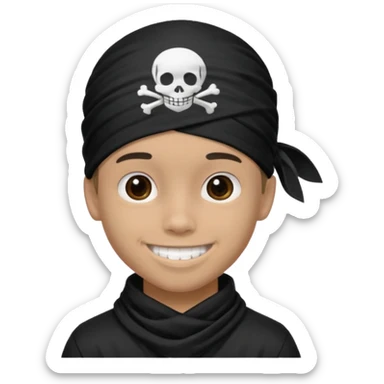 Make a boy wearing black bandana with some design on bandana sticker