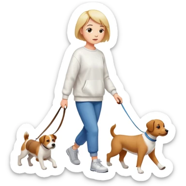 Short-haired girl in white sweatshirt walking the dog sticker