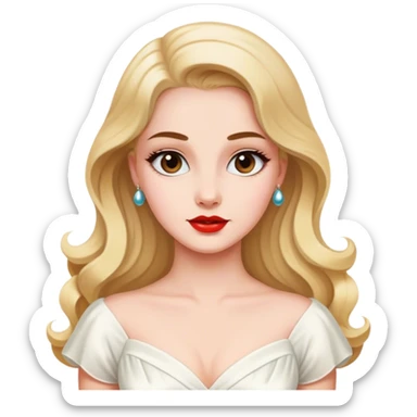 Beautiful woman in 1950’s woman fashion look, white dress, long hair sticker