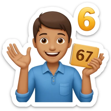 Emoji hold the word 67 in the hands and laugh sticker