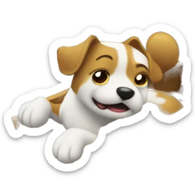 Now that the dog is clean the gravity is not strong enough to hold it down so it begins to float to town. He can now see the town below him.  sticker