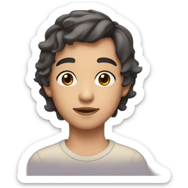 13 year old white kid with short black hair, brown eyes, regular nose, little eyebrows sticker