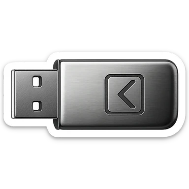 minimalist logo on a sleek metallic USB drive, modern branding gadget sticker