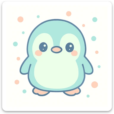 a cute penguin with a soft round body and big eyes, simple background, kawaii style sticker
