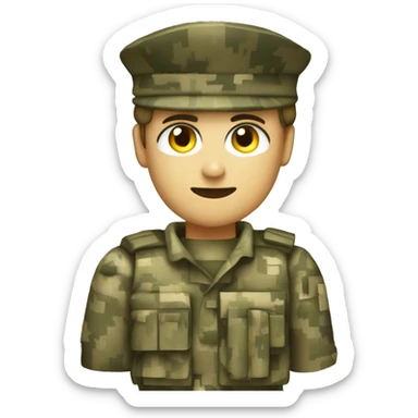 pixelated camouflage uniform soldier wearing beret sticker
