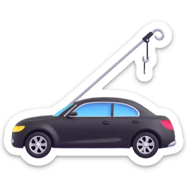 matte black minimalist car icon with fine silver lines for contrast, subtle rod or hook tool clearly touching a visible dent, simple and clean, focus on dent repair sticker