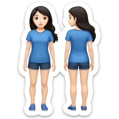 white woman dark hari full body front and back and profile views. Make it transparent background. sticker