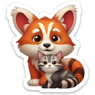 red-panda-cuddles-with-tabby-cat sticker