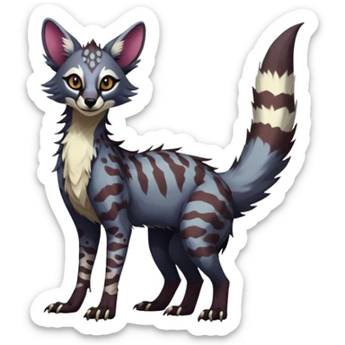 Feral Rare Fantasy dark vibrant Vernid-Sergal-Genet-Trico-species by LiLaiRa, random markings, tufted tail, tufted ears, full body sticker