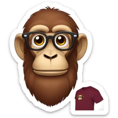 Monkey with glasses, moustache & beard wearing a maroon t-shirt sticker