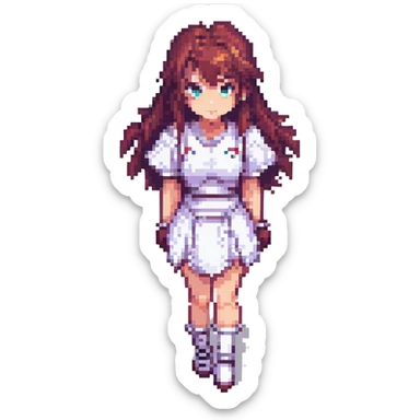 hot anime girl, pixel art style, vibrant colors, expressive face, dynamic pose sticker