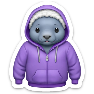 Manatee wearing a purple hoodie sticker