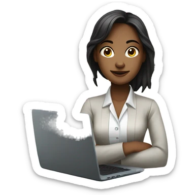 girl that work at the laptop and around her a lot of money sticker