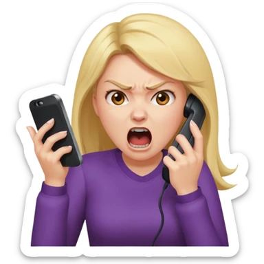 angry girl screaming at a phone, expressive, dynamic pose, clear emotion sticker