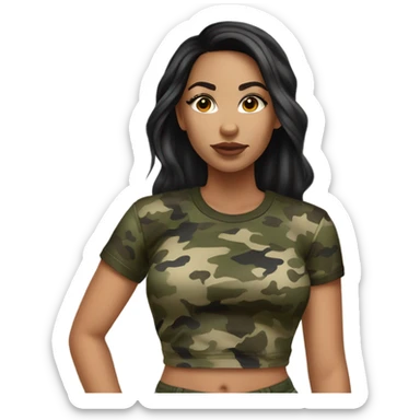 A light skin girl with black hair in a camo crop top sticker