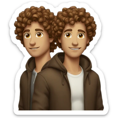 twins with brown curly hair, men sticker