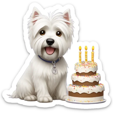 Westie with cake sticker