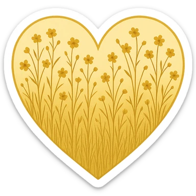 heart with a golden flax field, clean digital illustration sticker