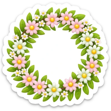 flower wreath with yellow, pink and white and green pastel colors, in a shape of an egg sticker
