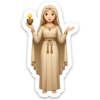 fullbody Mary Magdalene, fit and feminine, very pretty detailed face, in a plain light tan ancient dress, emoji style sticker