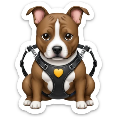 brindle staffy with black leather harness sticker