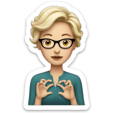 white woman with eyeglasses and two crab hands sticker