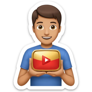 a happy holding youtube golden play button sticker