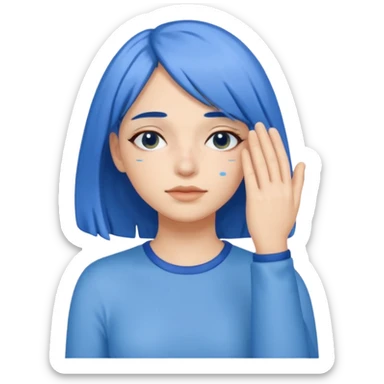Woman with hand.covering eyes with medium length blue hair sticker