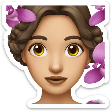 Brunette girl with orchids on her eyes sticker