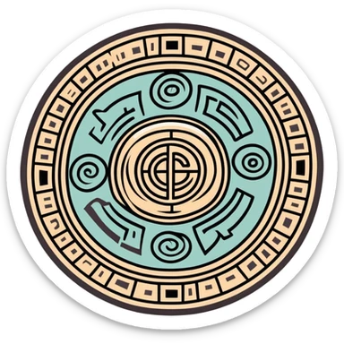 Mayan calendar or stone carving with mail symbol in white and dark green colors sticker