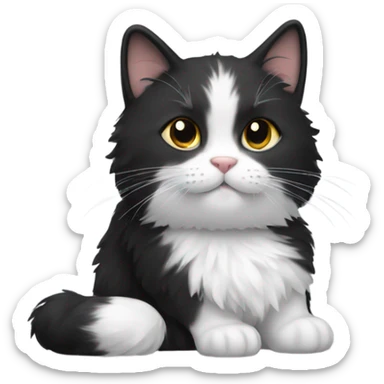 A fluffy black and white cat sticker